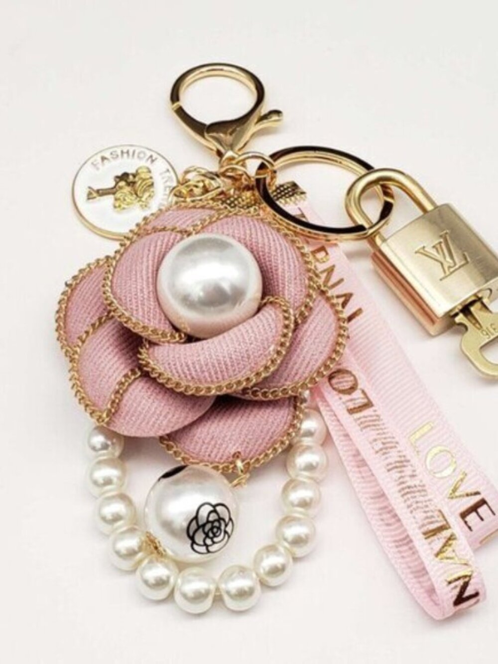 Authentic Louis Vuitton Gold Lock & Key 🔑 Bag Charm w/ Unbranded Flower Charm - Picture 8 of 9